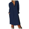thumbnail image 1 of Women Dress Casual Summer Fashion Loose Simple Solid Color Cotton Linen Lapel Shirt Dress For Vacation, 1 of 3
