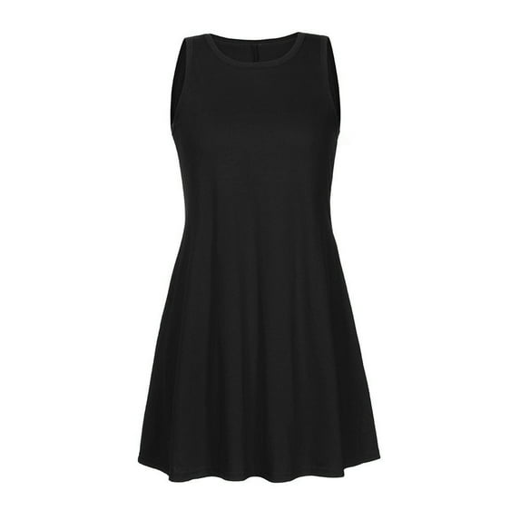 Women Dress! Ashirexll Dresses for Women Fashion Women O-Neck Casual Solid Pockets Sleeveless Above Knee Dress Womens Dresses Black L