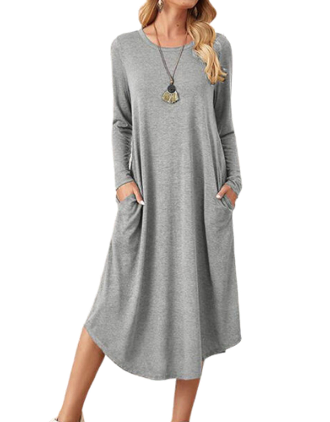 Women Dress Comfort Homedress 2xl Cotton Pocket Long Sleeve Loungewear