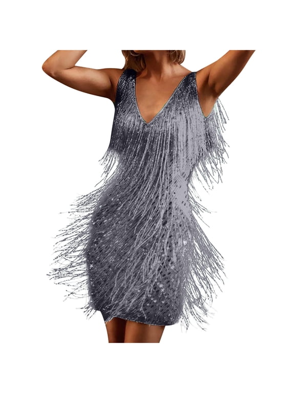 Women Dress Costumes,Costumes Dresses Sequin Fringed Dress Cocktail Dress