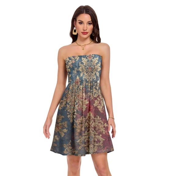 Women Dress Dark Gold Wine Vine Rose Pattern A-Lin Casual Dress