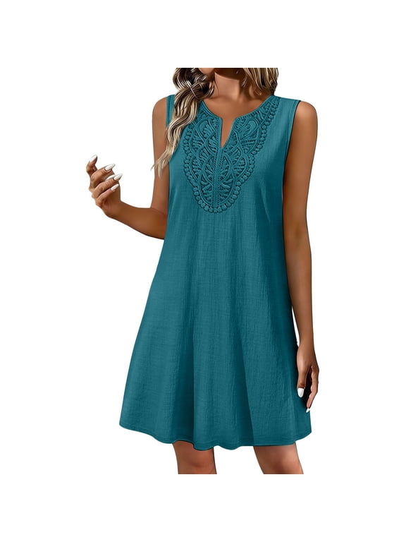 Women Dress Embroidered Tops Three Layer Bell Sleeve V Neck Loose Fit Cute Casual Dress Soft for Daily Party Summer Holiday Wear by Gbobgt Navy 2XL