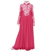 Women Dress Kaftan Arab Jilbab Abaya Lace Stitching Maxi Dress