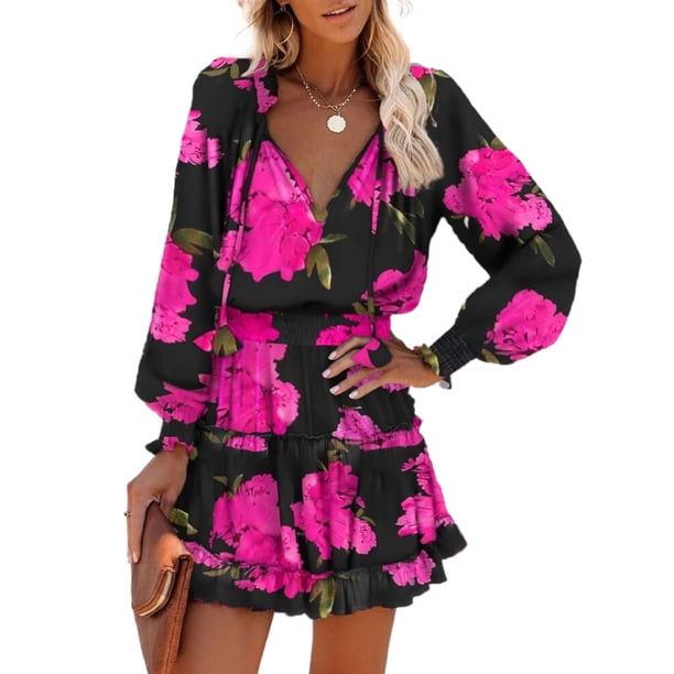knee length dresses for ladies Spiral Lotus Leaf Maxi Dress L / Black
