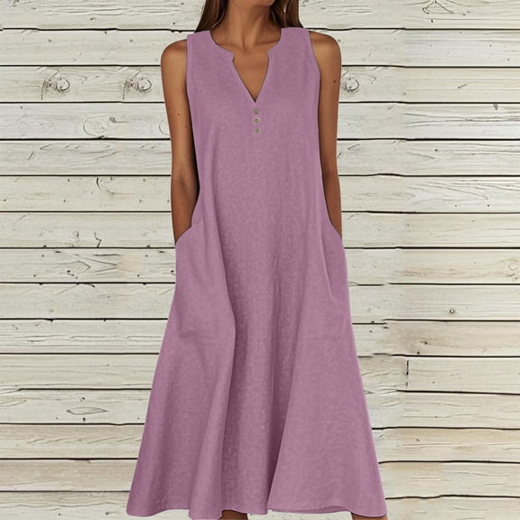 Women Dress Long Summer Dress Women's Summer Casual Dress Gradual Sleeveless Neck V-Neck Long Dress Purple L