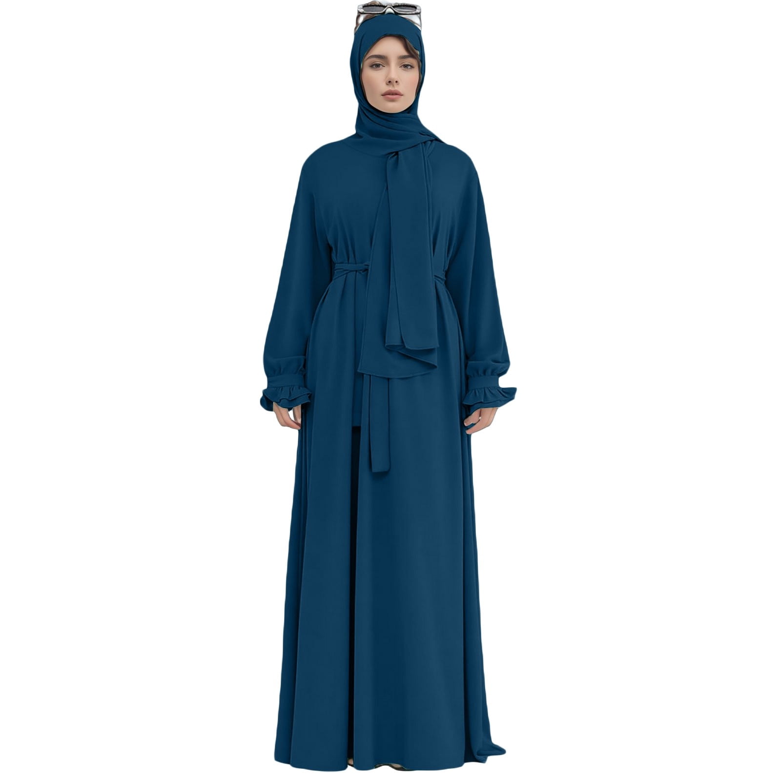 Middle Eastern Ventilation Robe Women Dress Middle East Arabian Robe Modest Dress with Hijab Scarf Lace ...