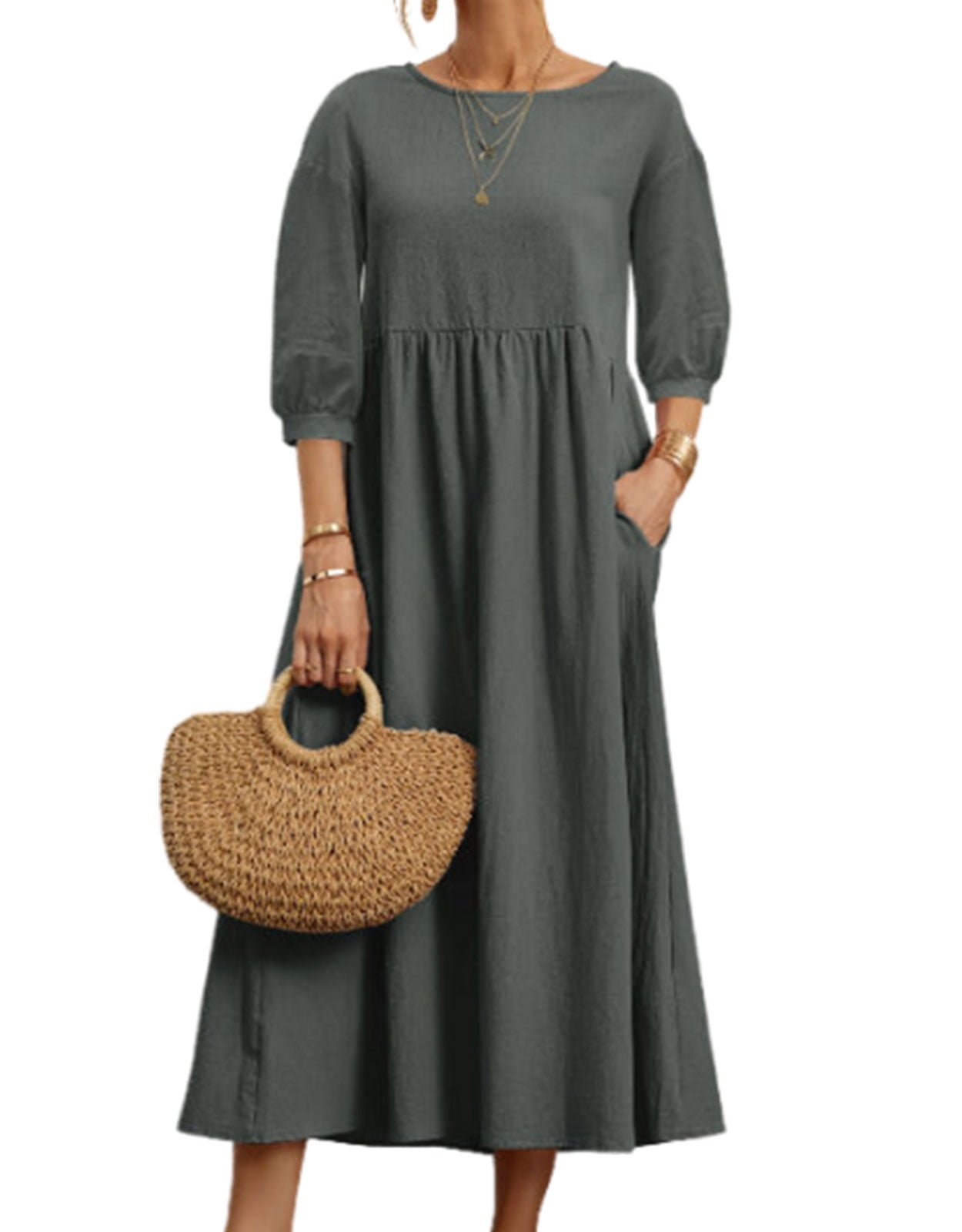 Women Dress Middle Sleeve A-line Lady Dresses UK | Ubuy