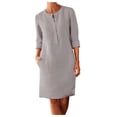 thumbnail image 1 of Women Dress O-Neck Knee-Length Linen Dress Boho Casual Loose Dress With Buttons Simple Female Streetwear, 1 of 5
