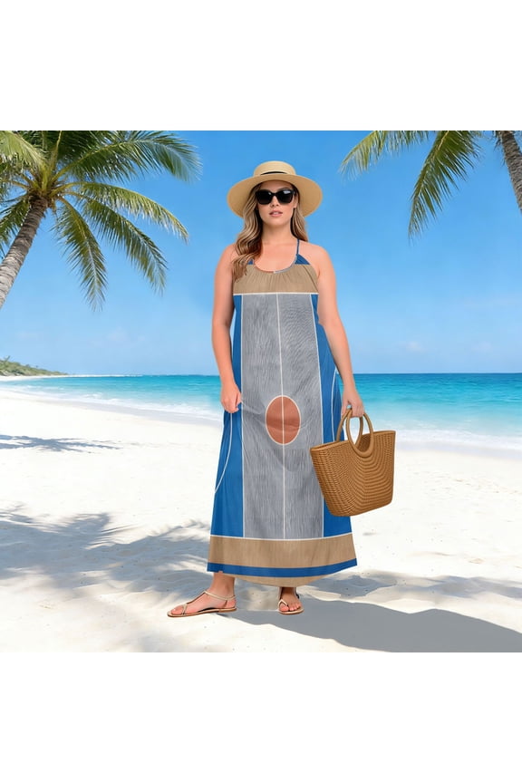 Women Dress Oversize Style Open-Back Design-Basketball Court Patterng