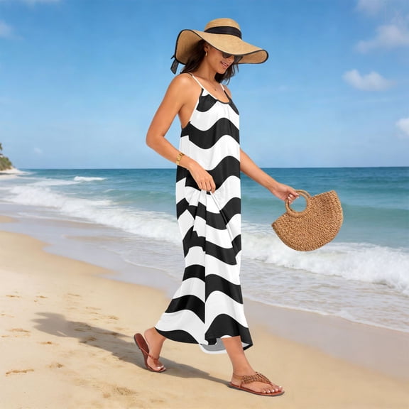 Women Dress Oversize Style Open-Back Design-Blackwhitewaves Pattern Patterng
