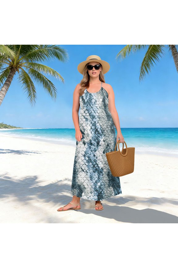 Women Dress Oversize Style Open-Back Design-Blue Python Pattern Patterng