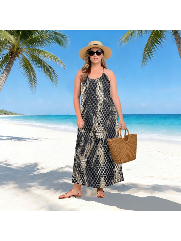 Women Dress Oversize Style Open-Back Design-Blue Snake Skin Pattern Patterng