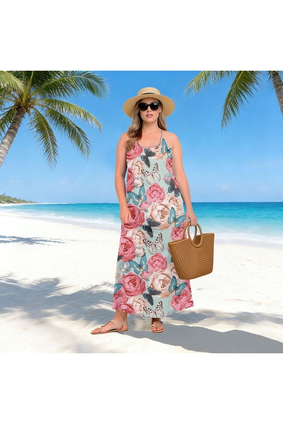 Women Dress Oversize Style Open-Back Design-Blush Rose Tapestry Patterngg507238003p1252c1323s3159