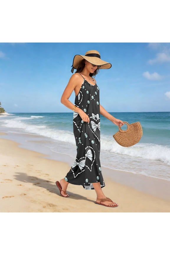 Women Dress Oversize Style Open-Back Design-Bow Heart Pearl Pattern Patterng
