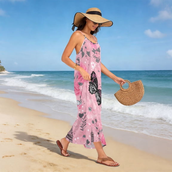 Women Dress Oversize Style Open-Back Design-Butterfly and Rose Pattern Patterng