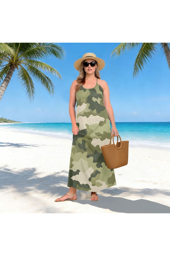 Women Dress Oversize Style Open-Back Design-Camouflage Pattern Patterng