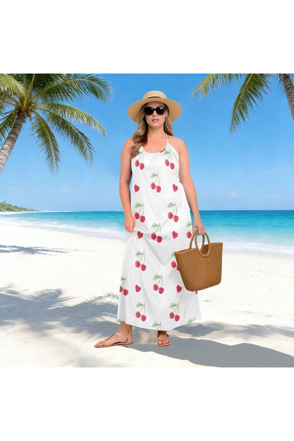 Women Dress Oversize Style Open-Back Design-Cherry Heart Pattern Patterng