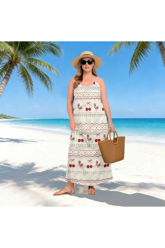 Women Dress Oversize Style Open-Back Design-Cherry Stripe Delight Patterngg507267923p1252c1323s3157