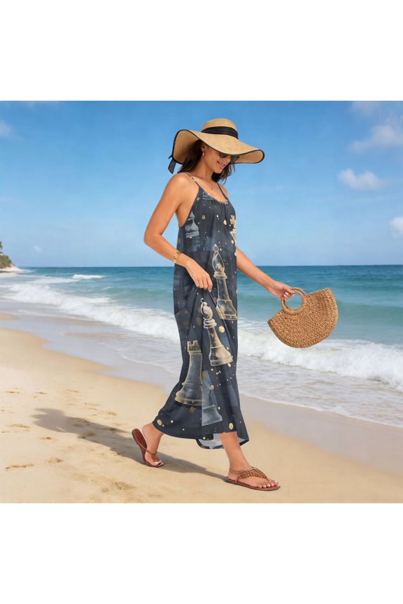 Women Dress Oversize Style Open-Back Design-Chess Gold Powder Checkered Pattern Pattern Patterng