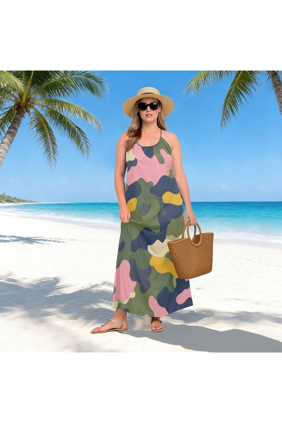 Women Dress Oversize Style Open-Back Design-Colorful Camouflage Arm Pattern Patterng