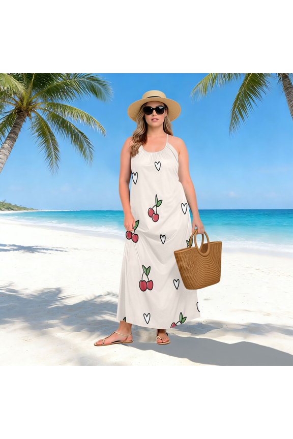 Women Dress Oversize Style Open-Back Design-Cute Cherry Heart Pattern Patterng
