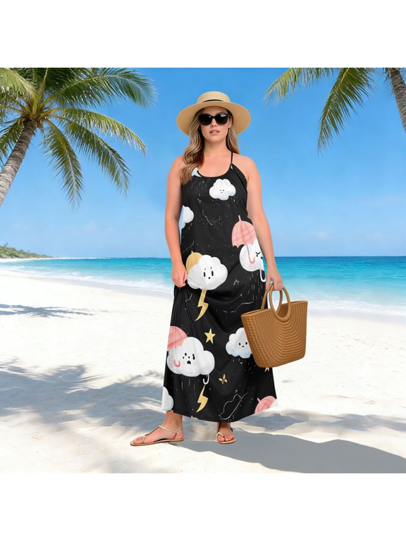 Women Dress Oversize Style Open-Back Design-Cute Cloud Pattern Patterng