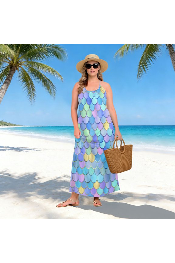 Women Dress Oversize Style Open-Back Design-Cute Fish Scales Pattern Patterng