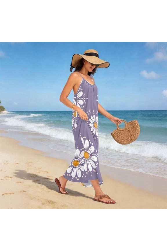 Women Dress Oversize Style Open-Back Design-Daisy Dots Lavender Background Pattern Patterng