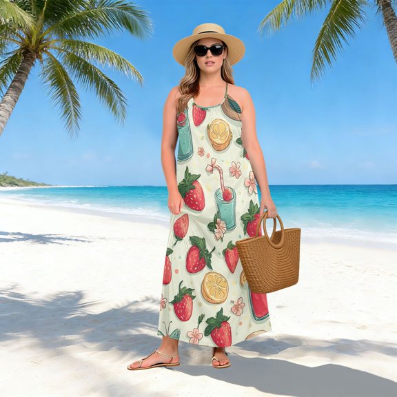 Women Dress Oversize Style Open-Back Design-Delicious Strawberry Pattern Patterng