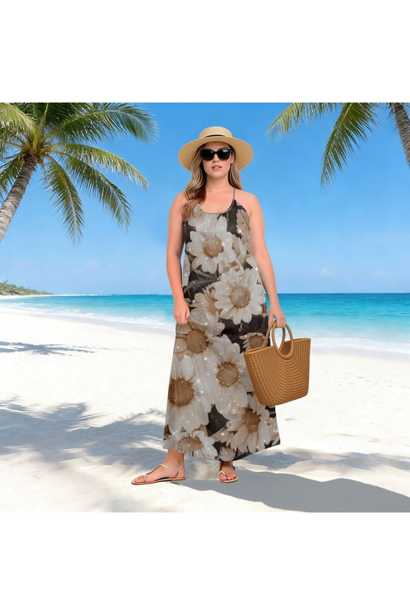 Women Dress Oversize Style Open-Back Design-Dense White Daisy Cluster Patterngg507250496p1252c1323s3159