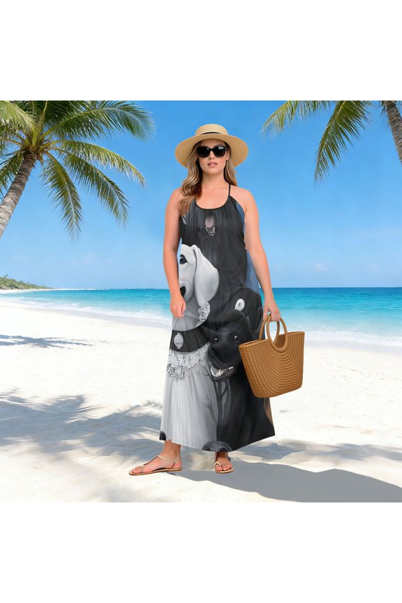 Women Dress Oversize Style Open-Back Design-Dog Face Gothic Style Pattern Patterng