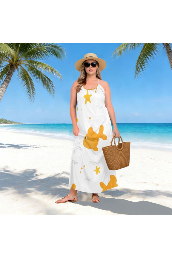 Women Dress Oversize Style Open-Back Design-Fish Pattern Patterng