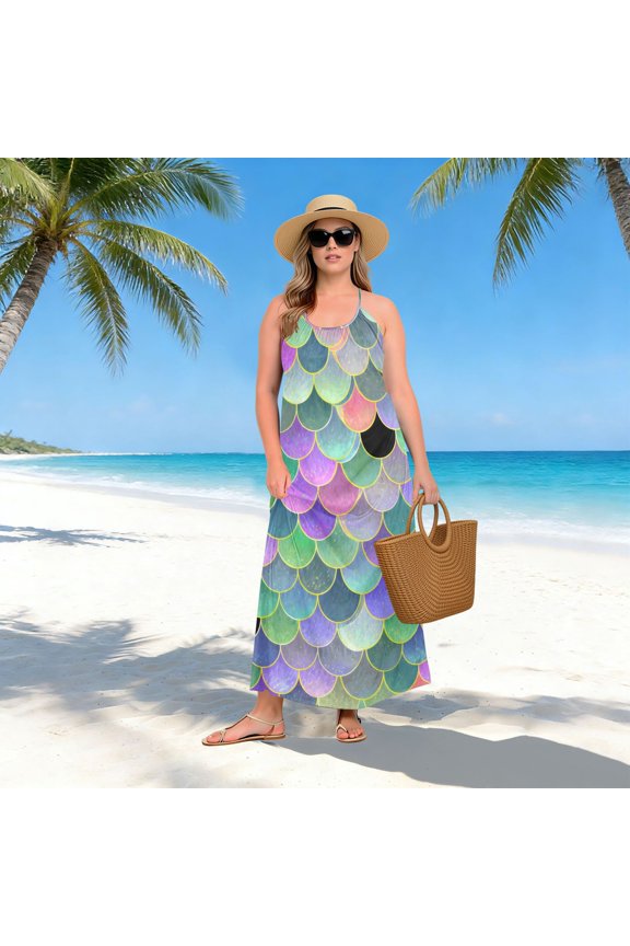 Women Dress Oversize Style Open-Back Design-Fish Scales Pattern Patterng