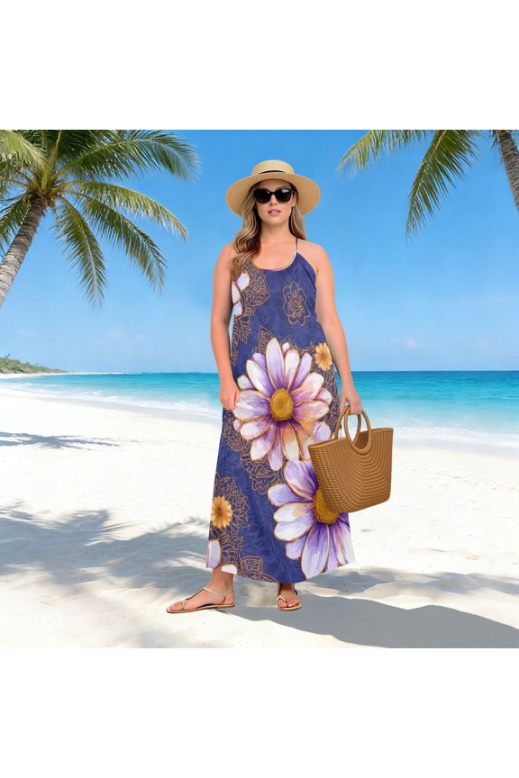 Women Dress Oversize Style Open-Back Design-Flower Mandala Gold Thread Pattern Patterng