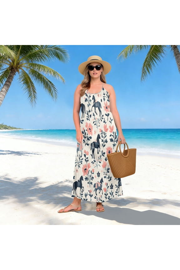 Women Dress Oversize Style Open-Back Design-Galloping Through Blooms Patterngg507272442p1252c1323s3159