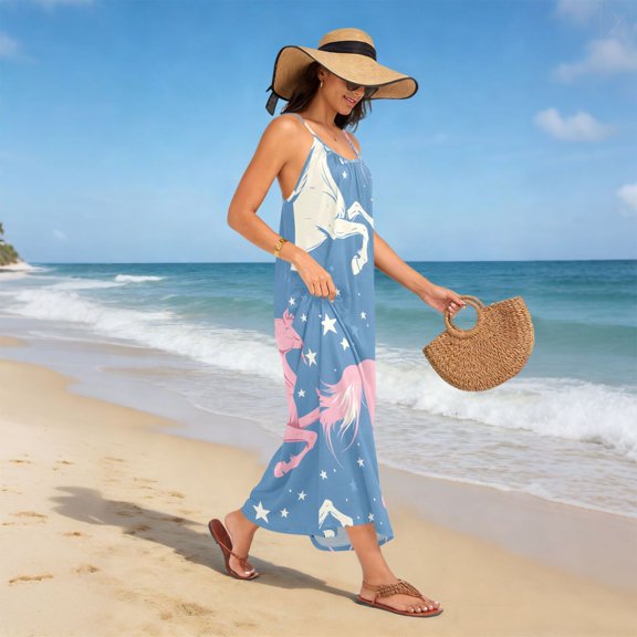 Women Dress Oversize Style Open-Back Design-Gallopinghorsesstars Pattern Patterng