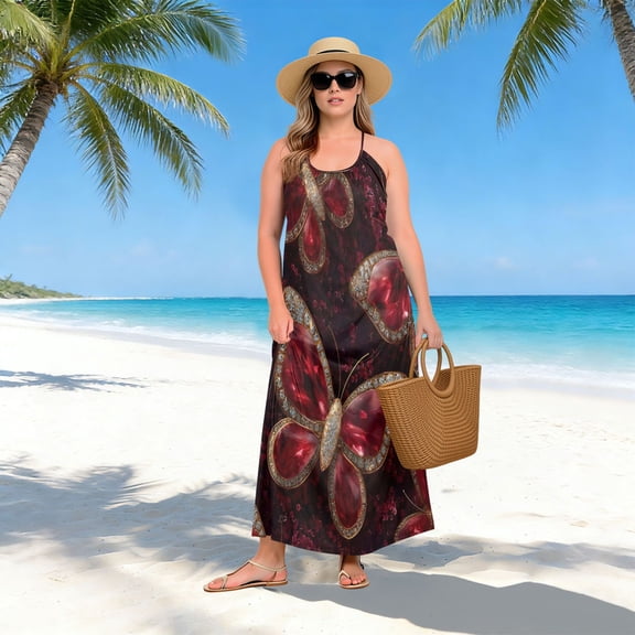 Women Dress Oversize Style Open-Back Design-Garnet Flutter Patterngg507250224p1252c1323s3155