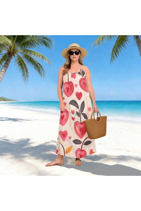 Women Dress Oversize Style Open-Back Design-Heart Shape Cherry Pattern Patterng