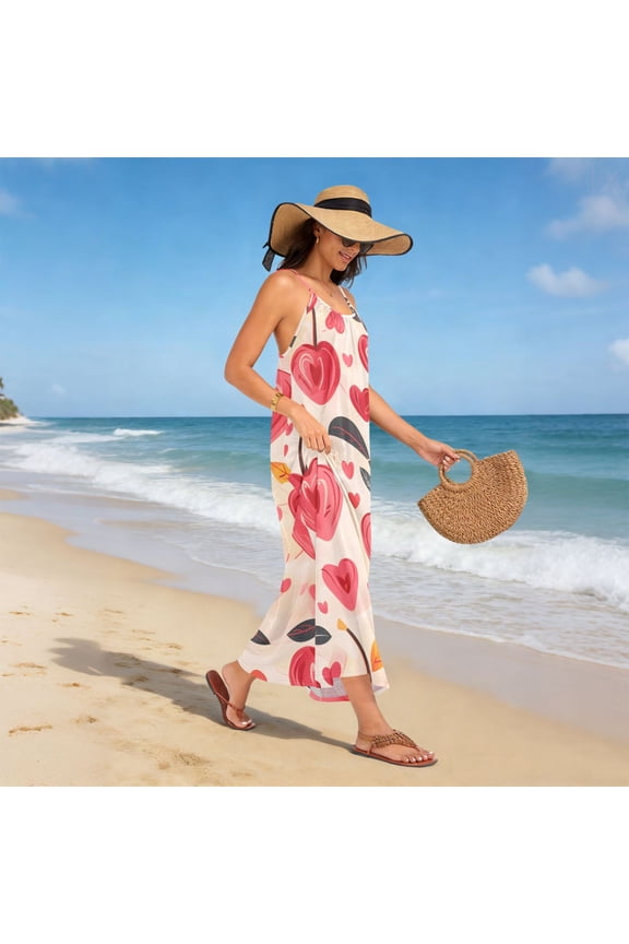 Women Dress Oversize Style Open-Back Design-Heart Shape Cherry Pattern Patterng