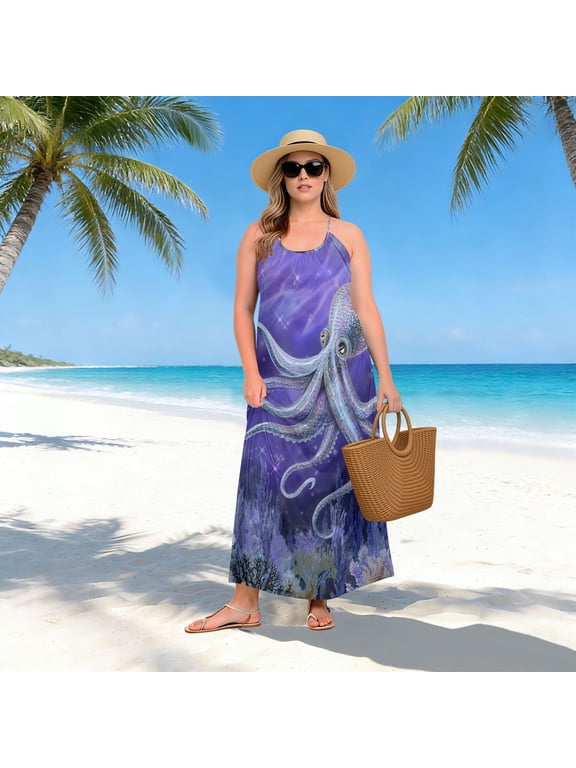 Women Dress Oversize Style Open-Back Design-Holographic Octopus Ocean Patterng