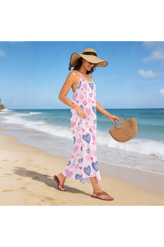 Women Dress Oversize Style Open-Back Design-Light Blue Heart Pattern Patterng