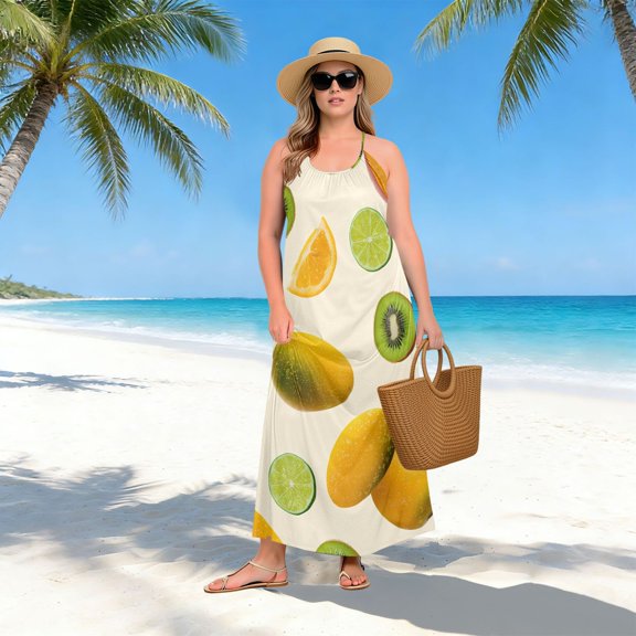 Women Dress Oversize Style Open-Back Design-Mango Kiwi Pattern Patterng