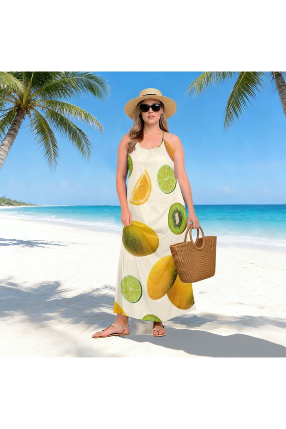 Women Dress Oversize Style Open-Back Design-Mango Kiwi Pattern Patterng