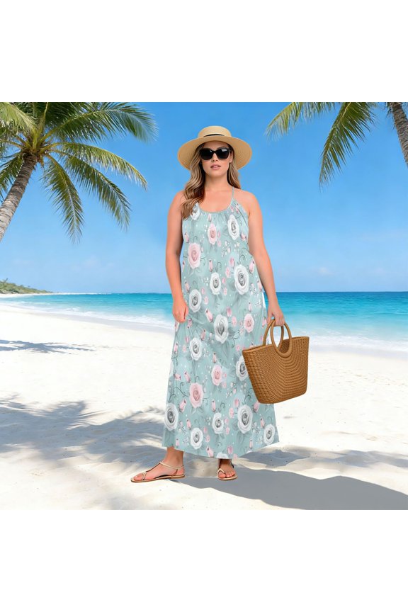 Women Dress Oversize Style Open-Back Design-Mint Garden Whimsy Patterngg507242378p1252c1323s3159