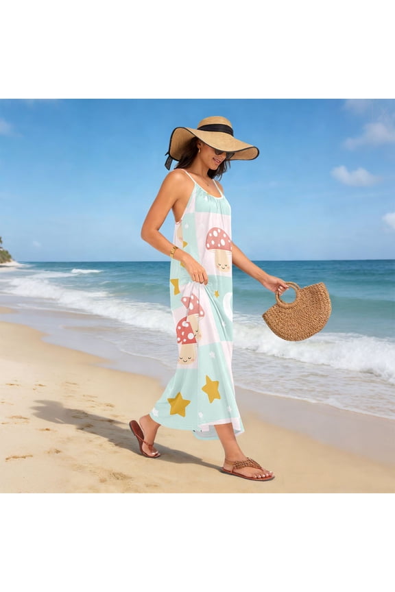 Women Dress Oversize Style Open-Back Design-Mushroom Moon Star Pattern Patterng