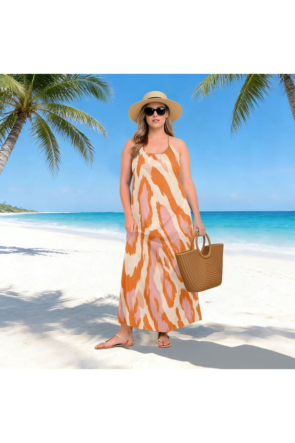 Women Dress Oversize Style Open-Back Design-Orange Leopard Print Pattern Patterng
