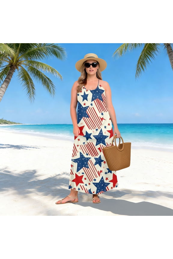 Women Dress Oversize Style Open-Back Design-Patriotic Star Stripe Patterngg507226911p1252c1323s3157
