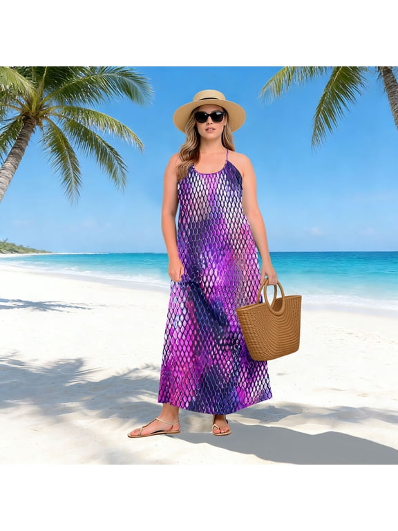 Women Dress Oversize Style Open-Back Design-Purple Python Pattern Patterng