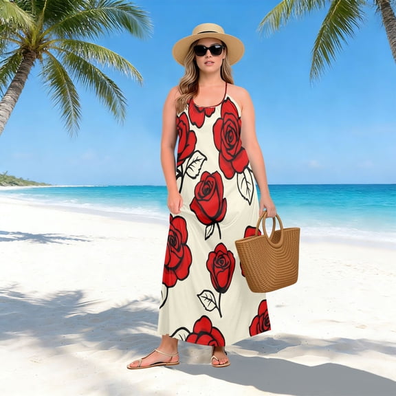 Women Dress Oversize Style Open-Back Design-Red Roses Pattern Patterngg507252217p1252c1323s3155