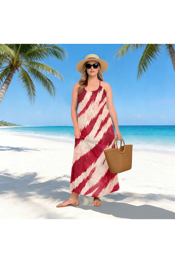Women Dress Oversize Style Open-Back Design-Red Tiger Pattern Patterng